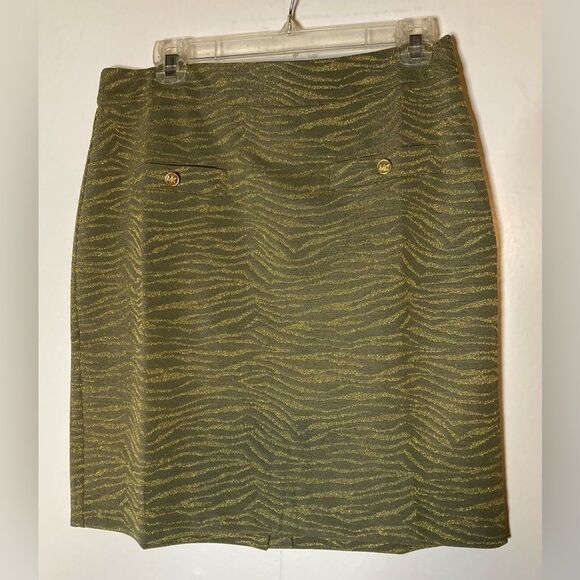 NWT Michael Kors Army Green/Gold Skirt, size Large - Picture 3 of 8